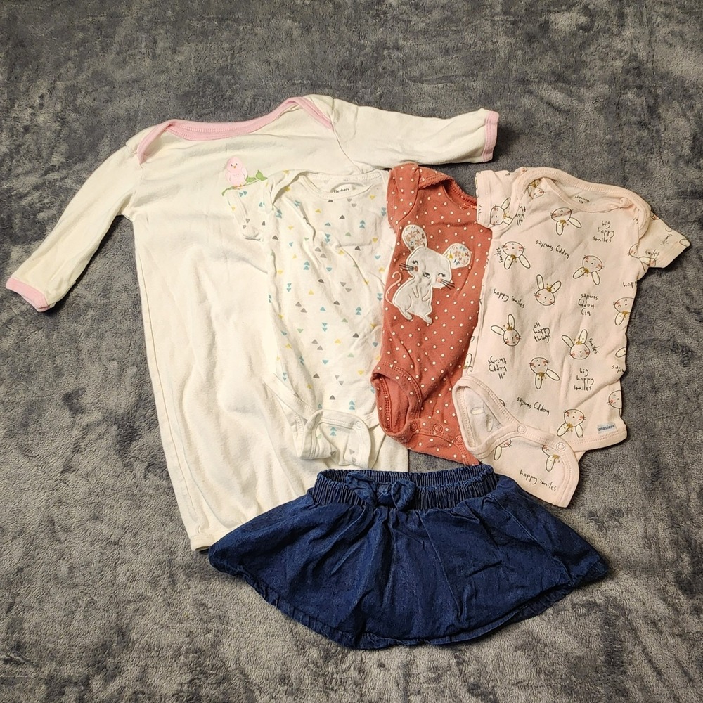 Baby Girl Clothes 5 pc Lot 0-3 Months Luvable friends Gown Cat & Jack Skort